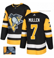 Mens Adidas Pittsburgh Penguins 7 Joe Mullen Authentic Black Fashion Gold NHL Jersey 