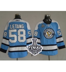 Penguins #58 Kris Letang Blue 2017 Stanley Cup Final Patch Stitched NHL Jersey