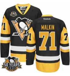 Penguins #71 Evgeni Malkin Black Alternate 50th Anniversary Stitched NHL Jersey