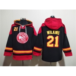 Men Atlanta Hawks 21 Dominique Wilkins Black Red Lace Up Pullover Hoodie