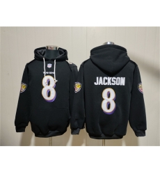 Men Baltimore Ravens 8 Lamar Jackson Black Pullover Hoodie Men Baltimore Ravens 8 Lamar Jackson Black Pullover Hoodie