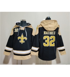 Men New Orleans Saints 32 Tyrann Mathieu Black Ageless Must Have Lace Up Pullover Hoodie