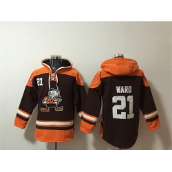 Men Cleveland Browns 21 Denzel Ward Brown Lace Up Pullover Hoodie