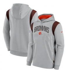 Men Cleveland Browns Grey Sideline Stack Performance Pullover Hoodie 002