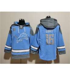 Men Detroit Lions 16 Jared Goff Blue Ageless Must Have Lace Up Pullover Hoodie