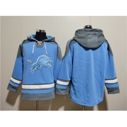 Men Detroit Lions Blank Blue Ageless Must Have Lace Up Pullover Hoodie