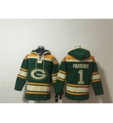Men Green Bay Packers 1 Micah Parsons Green Lace Up Pullover Hoodie Men Green Bay Packers 1 Micah Parsons Green Lace Up Pullover Hoodie