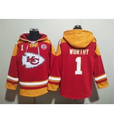 Men Kansas City Chiefs 1 Xavier Worthy Red Ageless Must Have Lace Up Pullover Hoodie