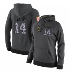 NFL Womens Nike Miami Dolphins 14 Jarvis Landry Stitched Black Anthracite Salute to Service Player Performance Hoodie