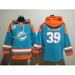 Men Miami Dolphins 39 Larry Csonka Aqua Lace Up Pullover Hoodie