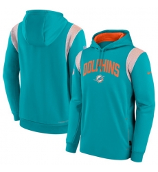 Men Miami Dolphins Aqua Sideline Stack Performance Pullover Hoodie 002