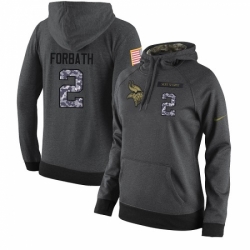 NFL Womens Nike Minnesota Vikings 2 Kai Forbath Stitched Black Anthracite Salute to Service Player Performance Hoodie