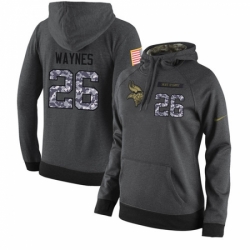 NFL Womens Nike Minnesota Vikings 26 Trae Waynes Stitched Black Anthracite Salute to Service Player Performance Hoodie