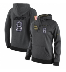 NFL Womens Nike Minnesota Vikings 8 Sam Bradford Stitched Black Anthracite Salute to Service Player Performance Hoodie