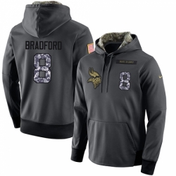 NFL Mens Nike Minnesota Vikings 8 Sam Bradford Stitched Black Anthracite Salute to Service Player Performance Hoodie