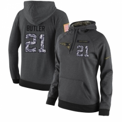 NFL Womens Nike New England Patriots 21 Malcolm Butler Stitched Black Anthracite Salute to Service Player Performance Hoodie