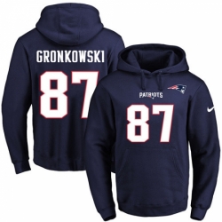 NFL Mens Nike New England Patriots 87 Rob Gronkowski Navy Blue Name Number Pullover Hoodie