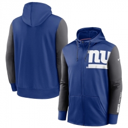 Men New York Giants Royal Charcoal Fan Gear Mascot Performance Full Zip Hoodie