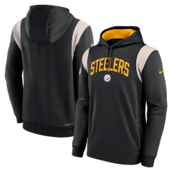 Men Pittsburgh Steelers Black Sideline Stack Performance Pullover Hoodie 001