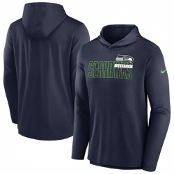 Men Seattle Seahawks Navy Lightweight Performance Hooded Long Sleeve T Shirt