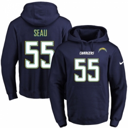 NFL Mens Nike Los Angeles Chargers 55 Junior Seau Navy Blue Name Number Pullover Hoodie