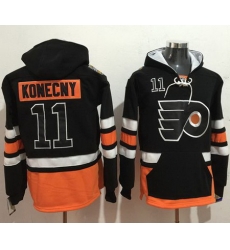 Flyers #11 Travis Konecny Black Name  26 Number Pullover NHL Hoodie