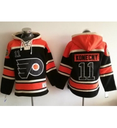 Flyers #11 Travis Konecny Black Sawyer Hooded Sweatshirt Stitched NHL Jersey