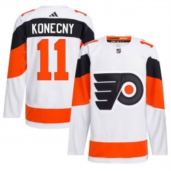 Men Philadelphia Flyers 11 Travis Konecny White 2024 Stadium Series Stitched Jersey