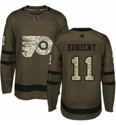 Mens Adidas Philadelphia Flyers 11 Travis Konecny Premier Green Salute to Service NHL Jersey 