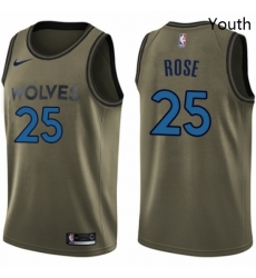 Youth Nike Minnesota Timberwolves 25 Derrick Rose Swingman Green Salute to Service NBA Jersey 