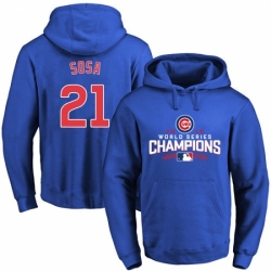 MLB Men Chicago Cubs 21 Sammy Sosa Royal 2016 World Series Champions Walk Pullover Hoodie