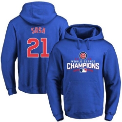 Men Chicago Cubs 21 Sammy Sosa Blue 2016 World Series Champions Pullover MLB Hoodie