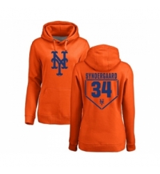 MLB Women Nike New York Mets 34 Noah Syndergaard Orange RBI Pullover Hoodie