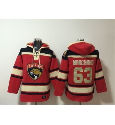 Men Florida Panthers 63 Brad Marchand Red Lace Up Pullover Hoodie