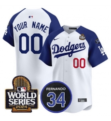 Men Los Angeles Dodgers ACTIVE PLAYER Custom White Royal 2024 World Series With Fernando Memorial Patch Limited Stitched Baseball Jersey