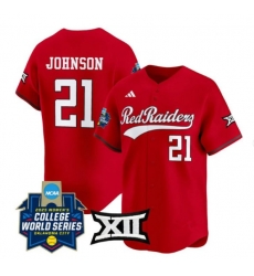 Men Texas Tech Red Raiders  21 Alana Johnson Red 2025 World Series Stitched Jersey