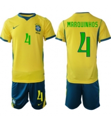 Men Brazil 2026 FIFA World Cup Yellow Home Soccer Jersey MARQUINHOS #4 Green