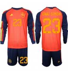 Spain 2026 FIFA World Cup Soccer Jersey Red LONG #23 UNAI SIMON