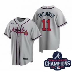 Men Nike Atlanta Braves 11 Ender Inciarter Gray Alternate Stitched Baseball Stitched MLB 2021 Champions Patch Jersey