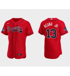 Men's Red Atlanta Braves #13 Ronald Acuna Jr. 2021 World Series Champions Flex Base Stitched Jersey