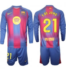 Men FC Barcelona 2026 Soccer Jerseys Red Long #21 F.DE JONG
