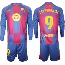 Men FC Barcelona 2026 Soccer Jerseys Red Long #9 LEWANDOWSKI (2)