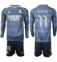 Men Real Madrid 2026 Soccer Jerseys DarkBlue Long #11 RODRYGO