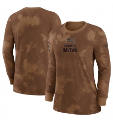 Women Baltimore Ravens Brown 2023 Salute To Service Long Sleeve T Shirt Run Small