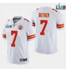 Men Kansas City Chiefs 7 Harrison Butker White Super Bowl LVII Patch Vapor Untouchable Limited Stitched Jersey