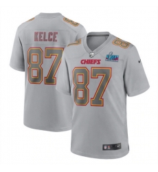 Men Women Youth Toddler Kansas City Chiefs 87 Travis Kelce Grey Super Bowl LVII Patch Atmosphere Fashion Stitched Game Jersey