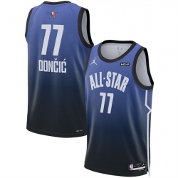 Men 2023 All Star 77 Luka Doncic Blue Game Swingman Stitched Basketball Jersey