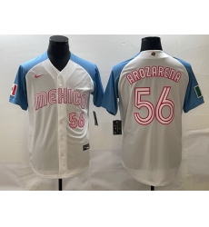 Men Mexico Baseball 56 Randy Arozarena 2023 White Blue World Baseball Classic Stitched Jersey