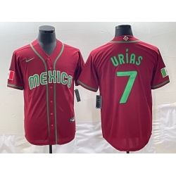 Men Mexico Baseball 7 Julio Urias 2023 Red World Baseball Classic Stitched Jersey