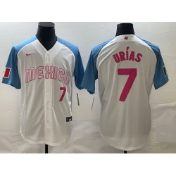 Men Mexico Baseball 7 Julio Urias 2023 White Blue World Baseball Classic Stitched Jersey